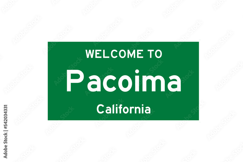 Pacoima, California, USA. City limit sign on transparent background. Pacoima, California, USA. City limit sign on transparent background.