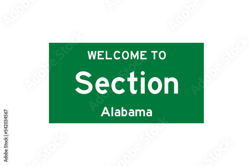 Section, Alabama, USA. City limit sign on transparent background. 
