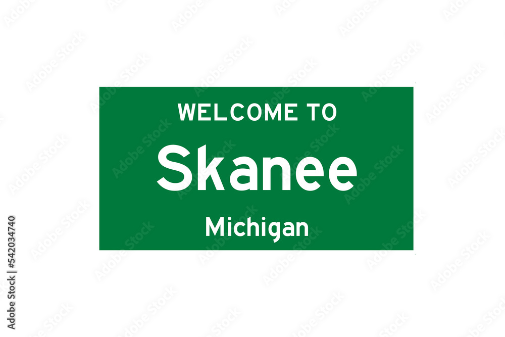 Skanee, Michigan, USA. City limit sign on transparent background. 