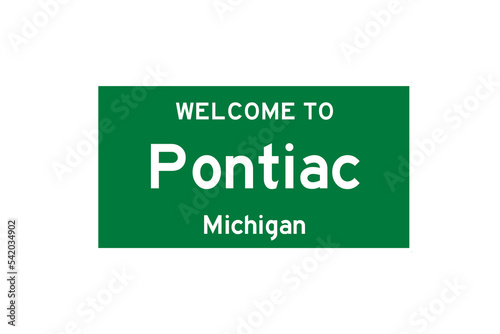 Pontiac, Michigan, USA. City limit sign on transparent background.  photo