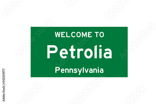 Petrolia, Pennsylvania, USA. City limit sign on transparent background.  photo