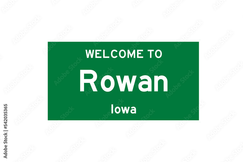 Rowan, Iowa, USA. City limit sign on transparent background. Rowan, Iowa, USA. City limit sign on transparent background.