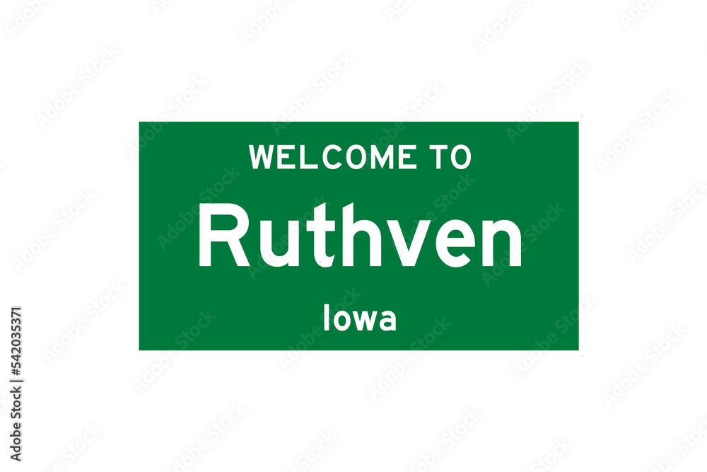 Ruthven, Iowa, USA. City limit sign on transparent background. Ruthven, Iowa, USA. City limit sign on transparent background.
