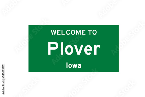 Plover, Iowa, USA. City limit sign on transparent background.  photo