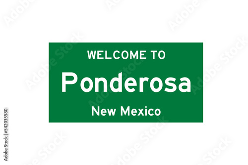 Ponderosa, New Mexico, USA. City limit sign on transparent background.  photo