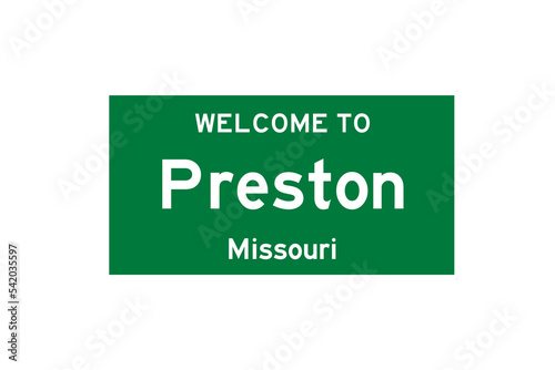 Preston, Missouri, USA. City limit sign on transparent background.  photo