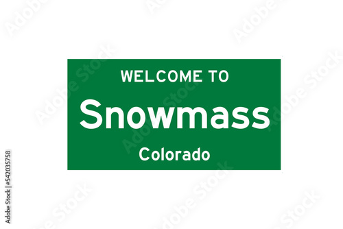 Snowmass, Colorado, USA. City limit sign on transparent background.  photo
