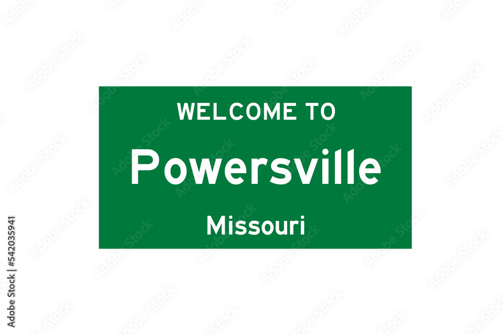 Powersville, Missouri, USA. City limit sign on transparent background. Powersville, Missouri, USA. City limit sign on transparent background.