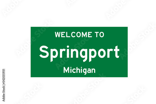 Springport, Michigan, USA. City limit sign on transparent background.  photo