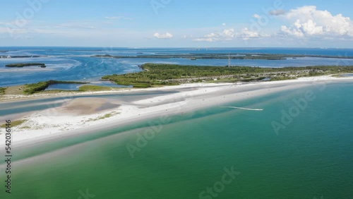 Aerial fly Fort De Soto Park. South Florida. Vast white strand known for its broad tidal pool, sand dollars. photo