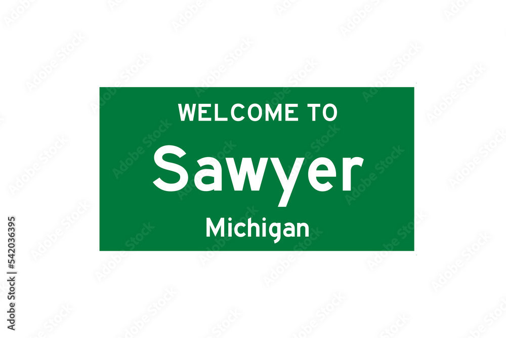 Sawyer, Michigan, USA. City limit sign on transparent background. Sawyer, Michigan, USA. City limit sign on transparent background.