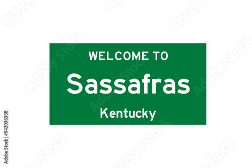 Sassafras, Kentucky, USA. City limit sign on transparent background. 