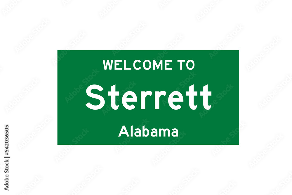 Sterrett, Alabama, USA. City limit sign on transparent background