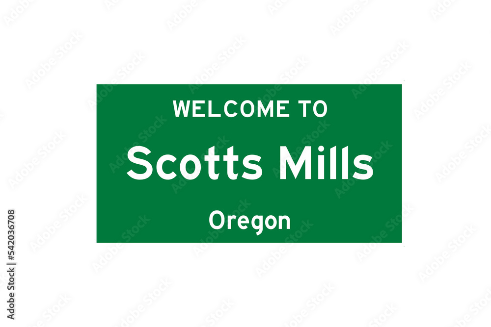 Scotts Mills, Oregon, USA. City limit sign on transparent background. Scotts Mills, Oregon, USA. City limit sign on transparent background.