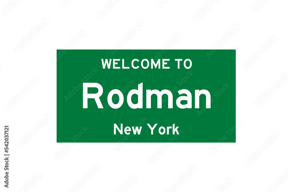 Rodman, New York, USA. City limit sign on transparent background. 