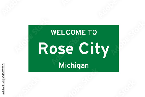 Rose City, Michigan, USA. City limit sign on transparent background. 