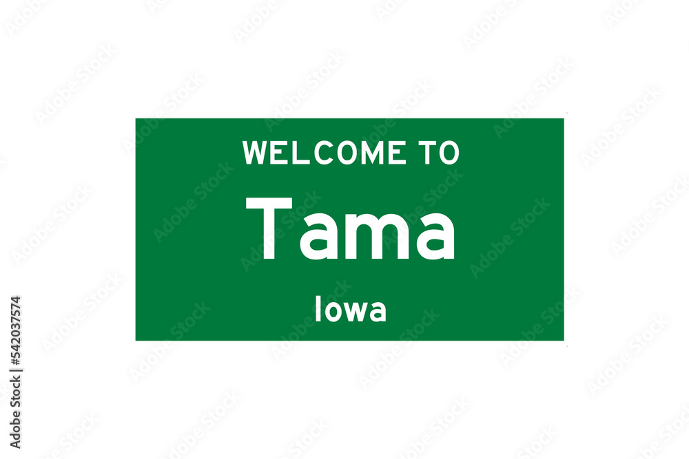 Tama, Iowa, USA. City limit sign on transparent background.  - obrazy, fototapety, plakaty 