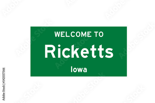 Ricketts, Iowa, USA. City limit sign on transparent background. 