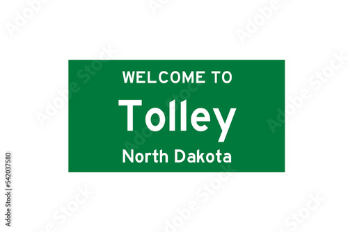 Tolley, North Dakota, USA. City limit sign on transparent background.  photo