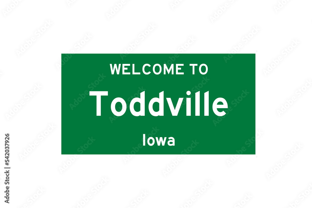 Toddville, Iowa, USA. City limit sign on transparent background. 