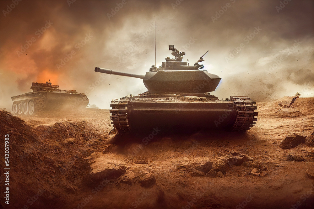 Tank on the battlefield illustration