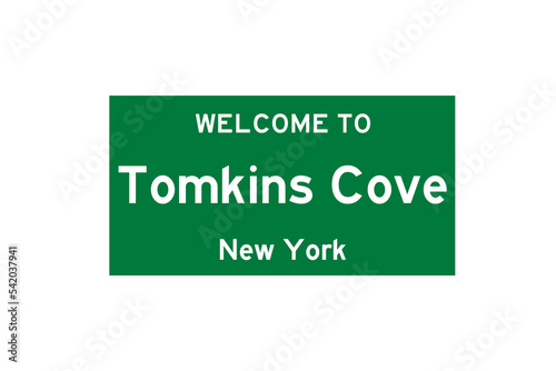 Tomkins Cove, New York, USA. City limit sign on transparent background.  photo