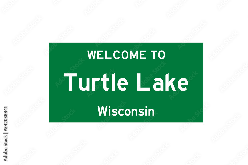 Turtle Lake, Wisconsin, USA. City limit sign on transparent background. 