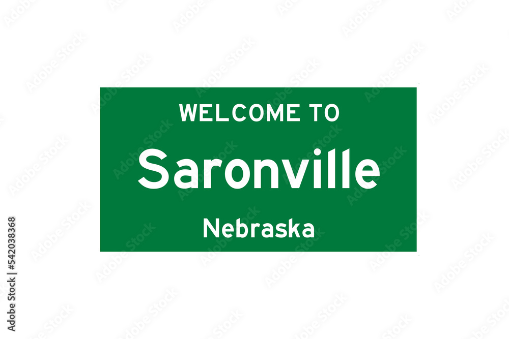 Saronville, Nebraska, USA. City limit sign on transparent background. 