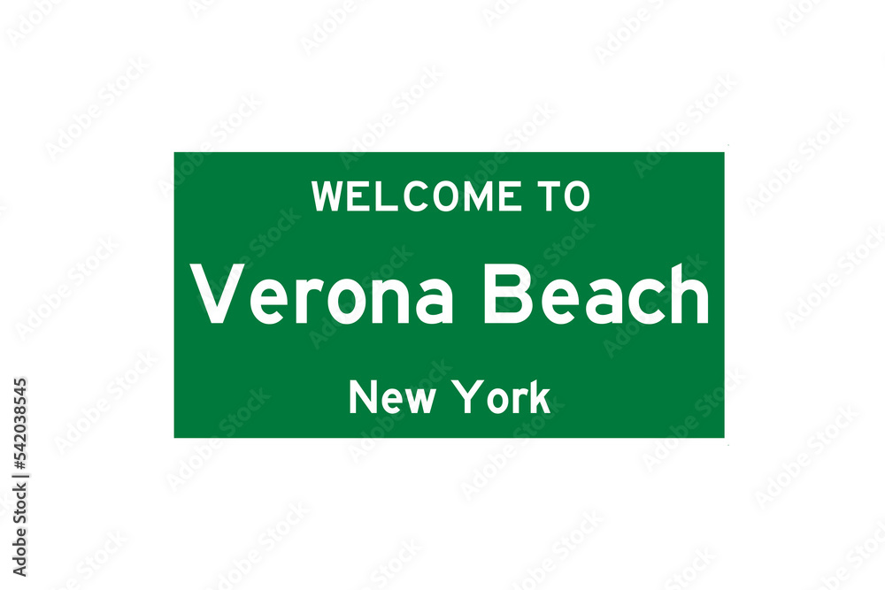 Verona Beach, New York, USA. City limit sign on transparent background. 