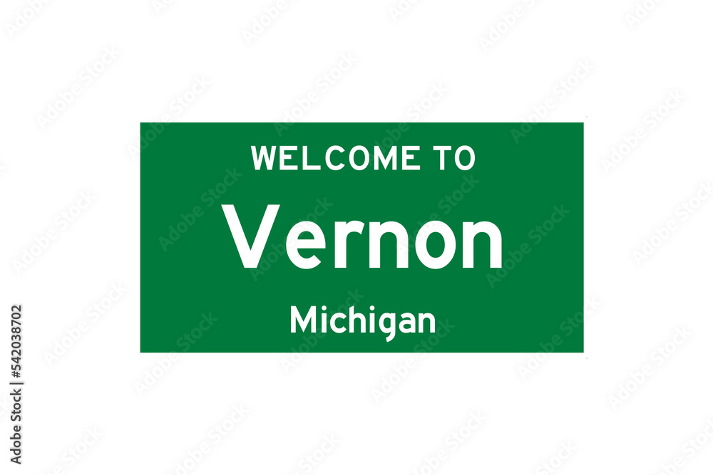 Vernon, Michigan, USA. City limit sign on transparent background. 