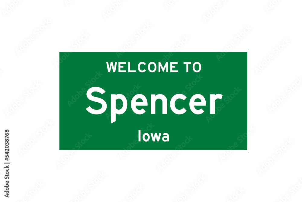 Spencer, Iowa, USA. City limit sign on transparent background. Spencer, Iowa, USA. City limit sign on transparent background.