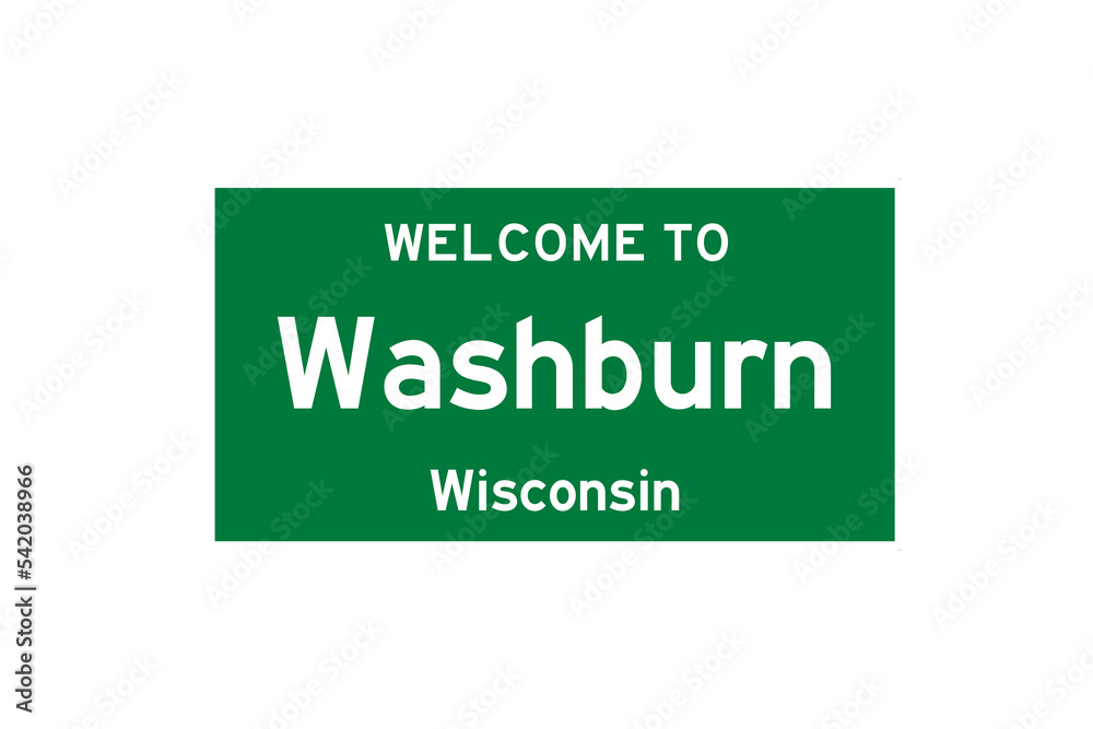 Washburn, Wisconsin, USA. City limit sign on transparent background. Washburn, Wisconsin, USA. City limit sign on transparent background.
