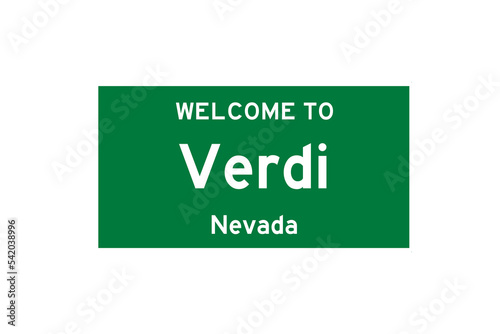 Verdi, Nevada, USA. City limit sign on transparent background. 