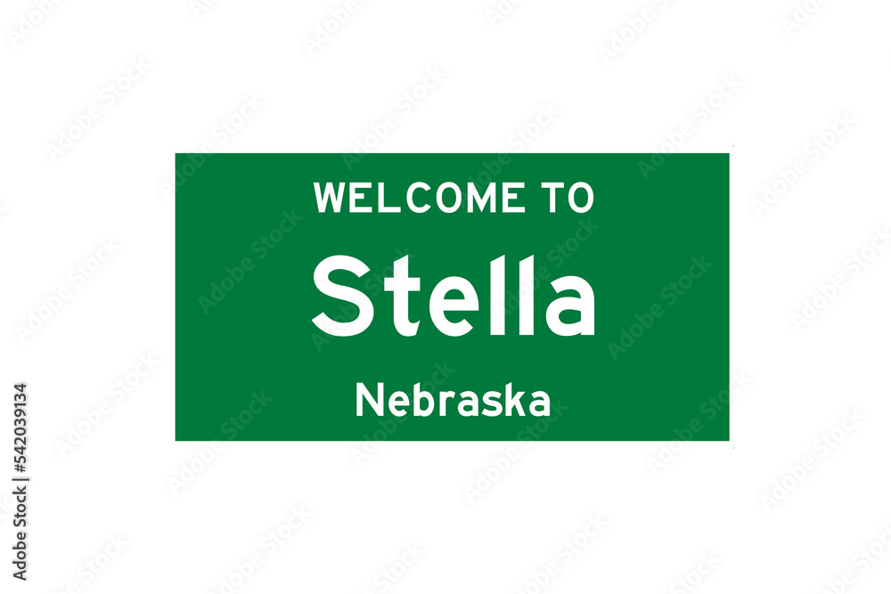 Stella, Nebraska, USA. City limit sign on transparent background. 