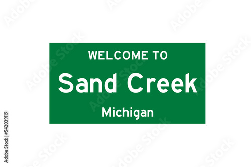 Sand Creek, Michigan, USA. City limit sign on transparent background.  photo