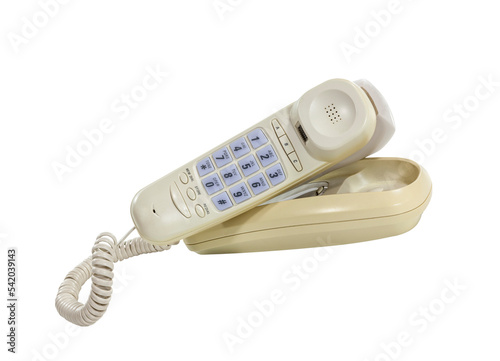Old landline phone with neck holder attachment isolated. photo
