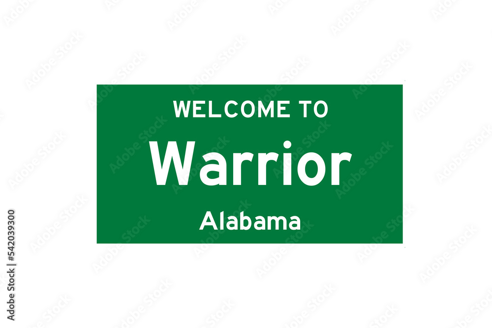 Warrior, Alabama, USA. City limit sign on transparent background. Warrior, Alabama, USA. City limit sign on transparent background.