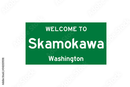 Skamokawa, Washington, USA. City limit sign on transparent background.  photo