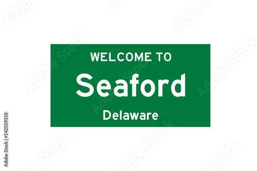 Seaford, Delaware, USA. City limit sign on transparent background. 