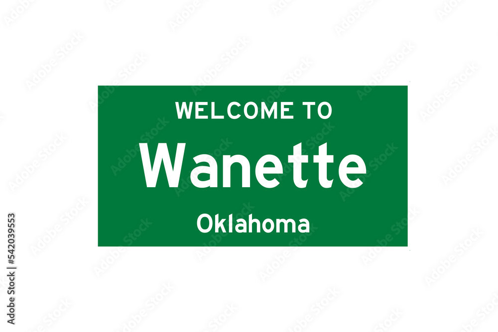 Wanette, Oklahoma, USA. City limit sign on transparent background. 