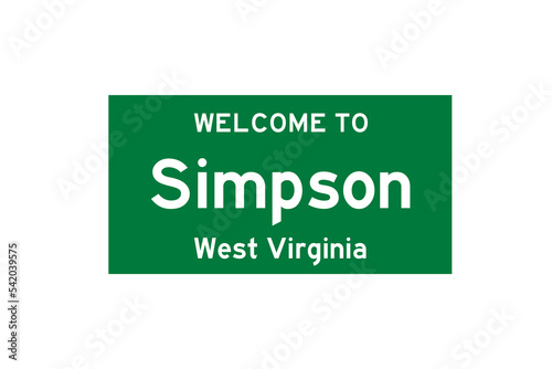 Simpson, West Virginia, USA. City limit sign on transparent background. 