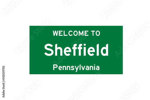 Sheffield, Pennsylvania, USA. City limit sign on transparent background.  photo