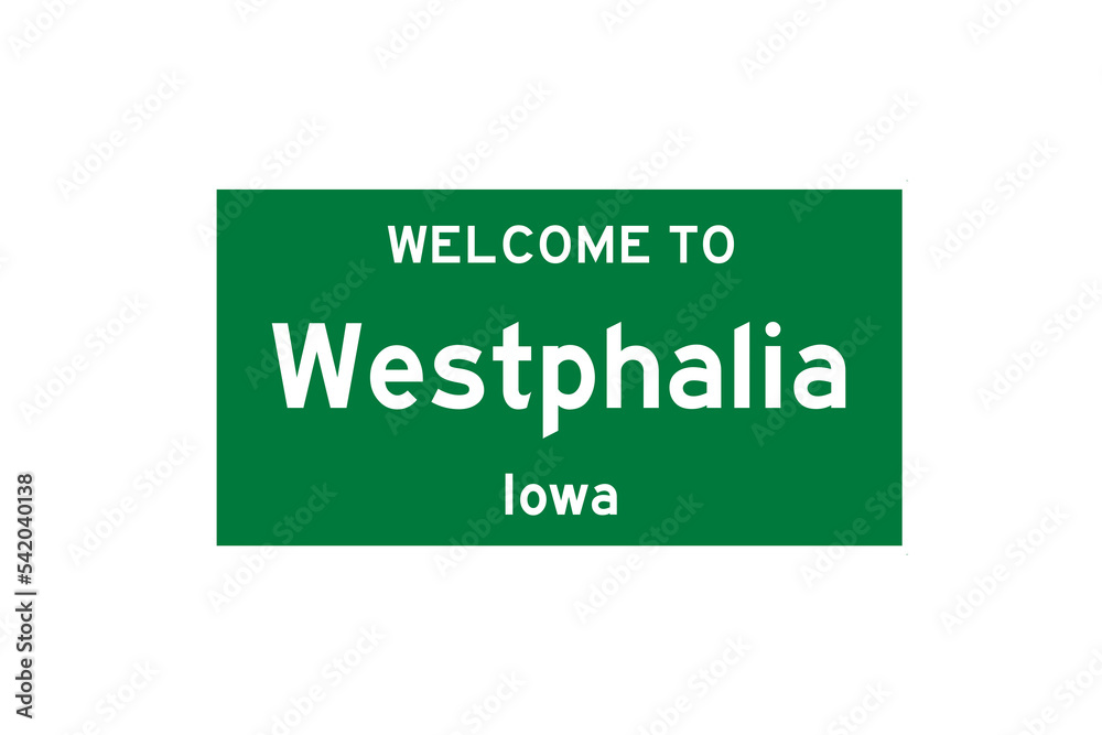 Westphalia, Iowa, USA. City limit sign on transparent background. Westphalia, Iowa, USA. City limit sign on transparent background.