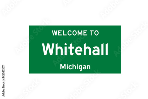 Whitehall, Michigan, USA. City limit sign on transparent background.  photo