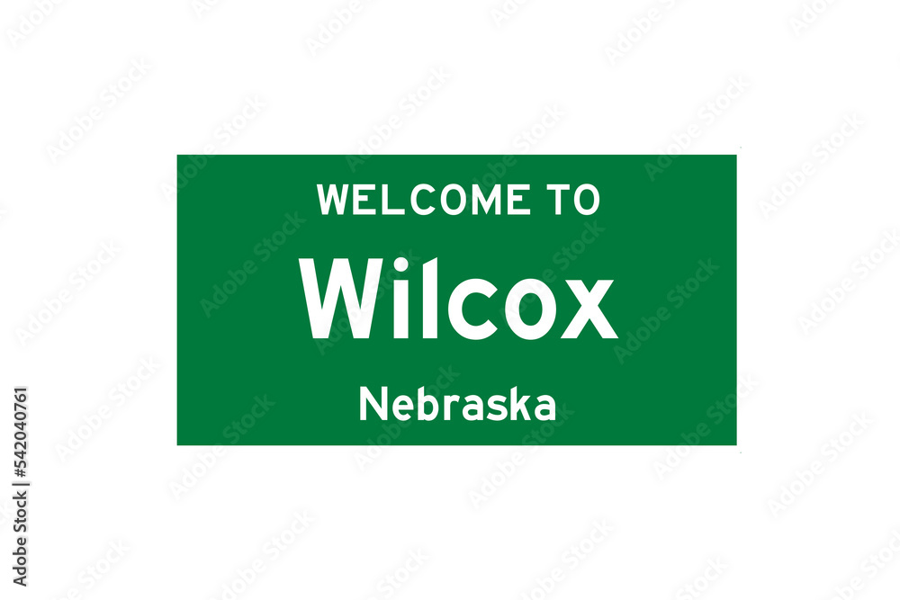 Wilcox, Nebraska, USA. City limit sign on transparent background. Wilcox, Nebraska, USA. City limit sign on transparent background.