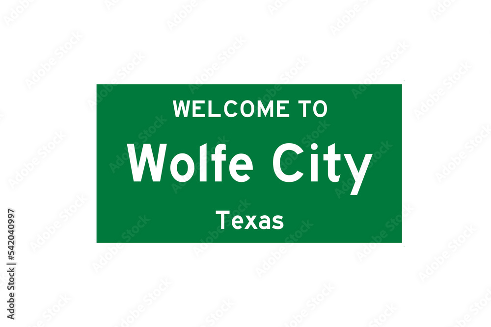 Wolfe City, Texas, USA. City limit sign on transparent background. Wolfe City, Texas, USA. City limit sign on transparent background.