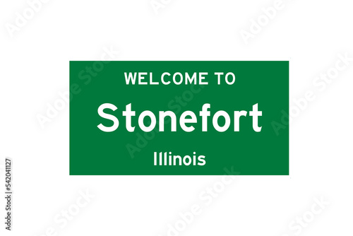 Stonefort, Illinois, USA. City limit sign on transparent background.  photo