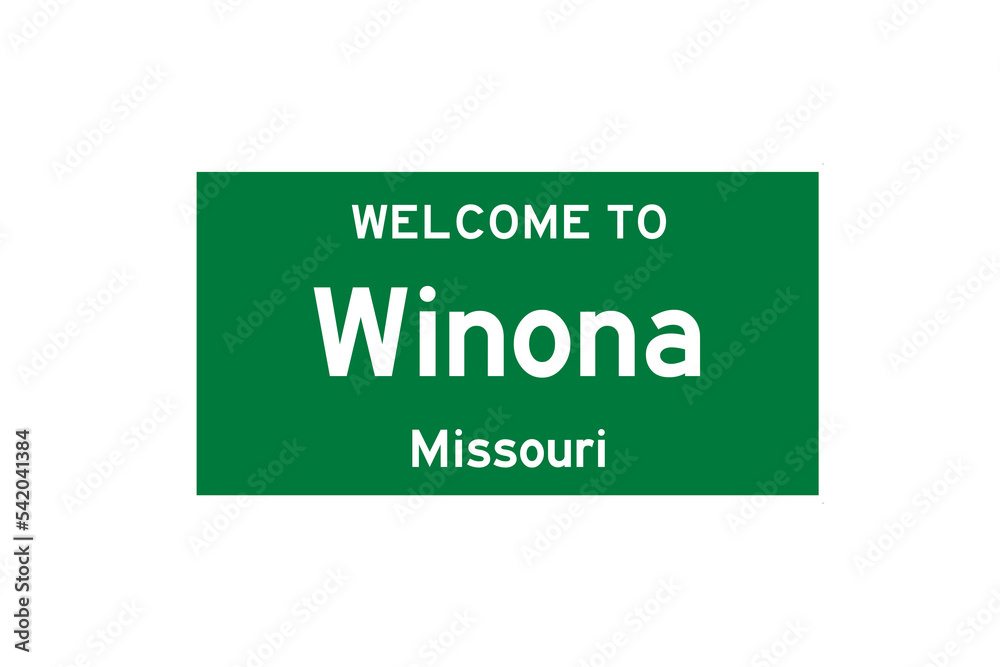 Winona, Missouri, USA. City limit sign on transparent background. 
