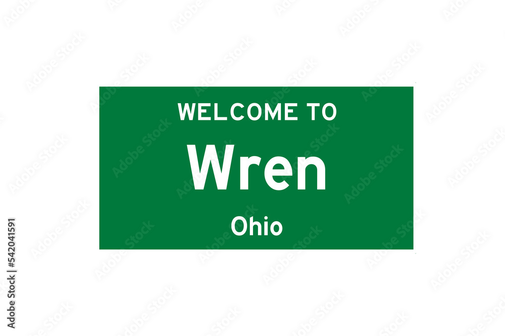 Wren, Ohio, USA. City limit sign on transparent background. Wren, Ohio, USA. City limit sign on transparent background.