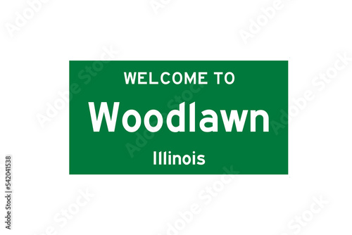 Woodlawn, Illinois, USA. City limit sign on transparent background.  photo